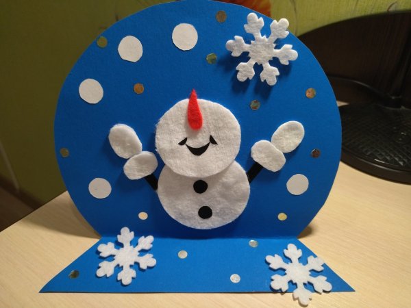 Поделки из ватных дисков Веселые Снеговики