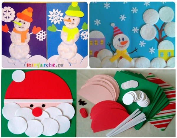 Снеговик из ватных дисков