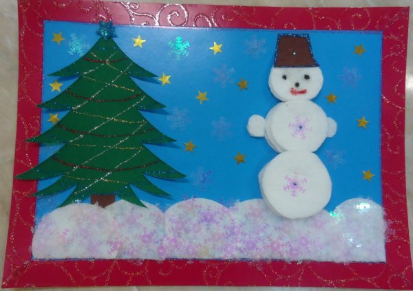 Аппликация елочка из ватных дисков