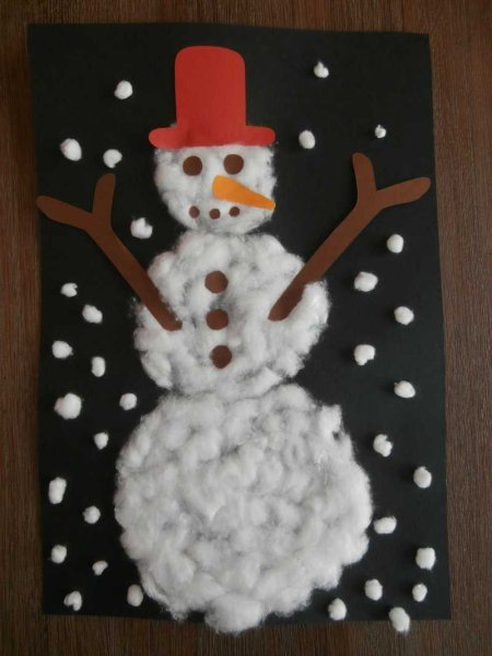 Снеговик из ваты аппликация