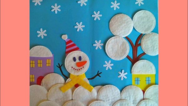 Снеговик из ватных дисков для малышей 3 лет