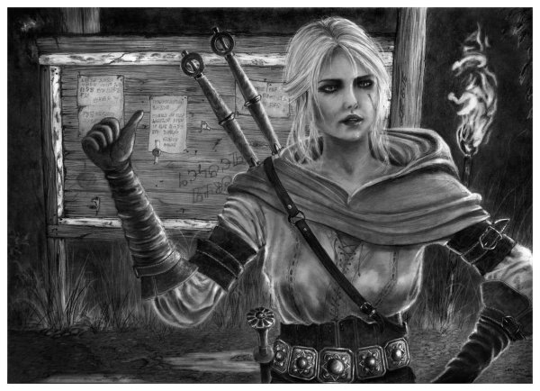 Цири Ведьмак черно белое