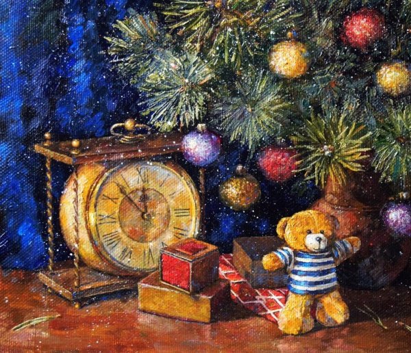 Новогодний натюрморт живопись