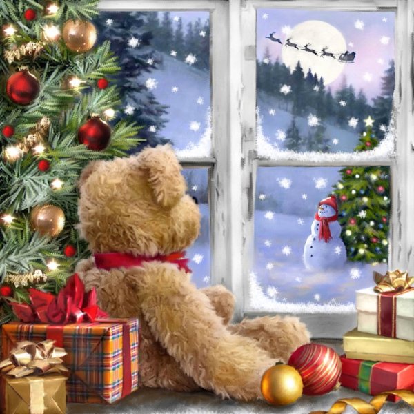 Новогодняя открытка с дверью