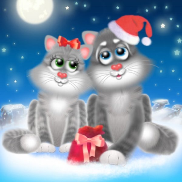 Новогодние открытки с котиками