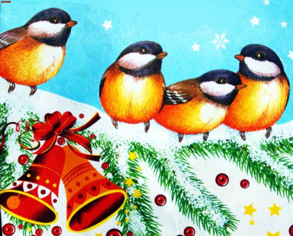 Новогодние открытки со снегирями