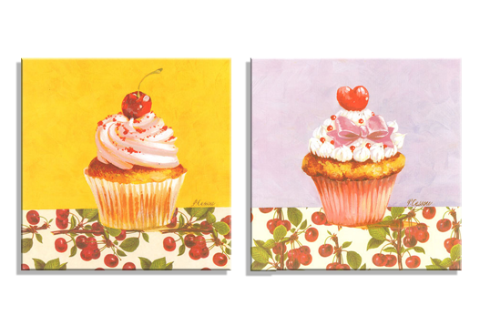 Картина чайник с кексиками и вишенками