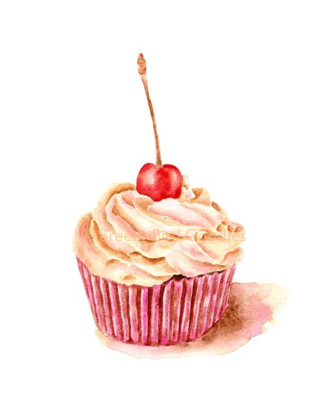 Капкейк с вишней акварелью набросок