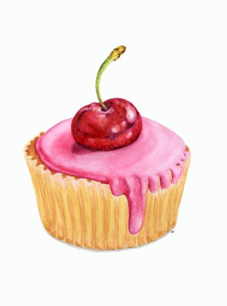 Капкейк с вишенкой акварель