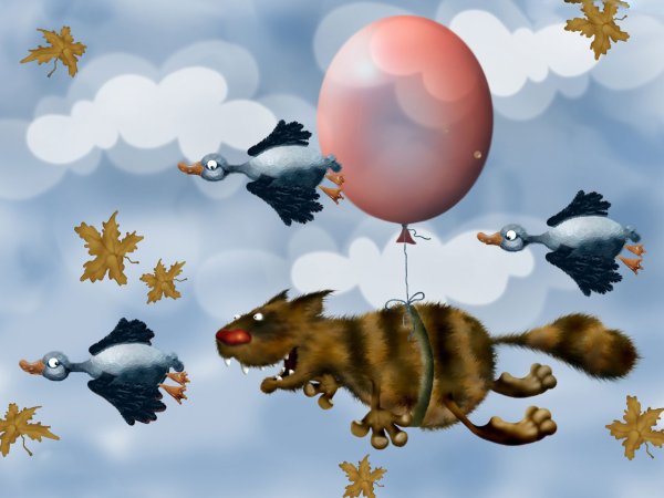 Кот улетает на шариках