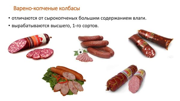 Ассортимент вареных и варенокопченых колбас