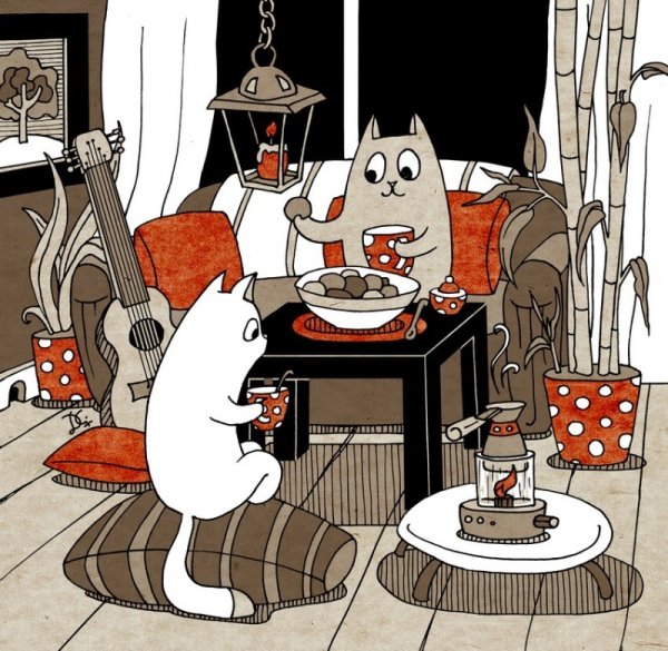 Котики пьют чай