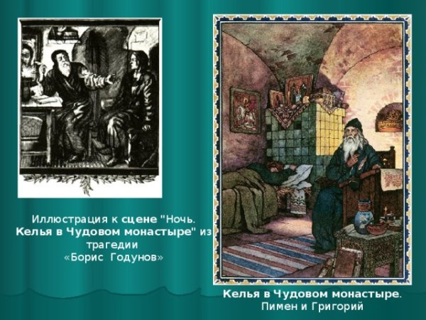 Борис Годунов ночь келья в Чудовом монастыре иллюстрация