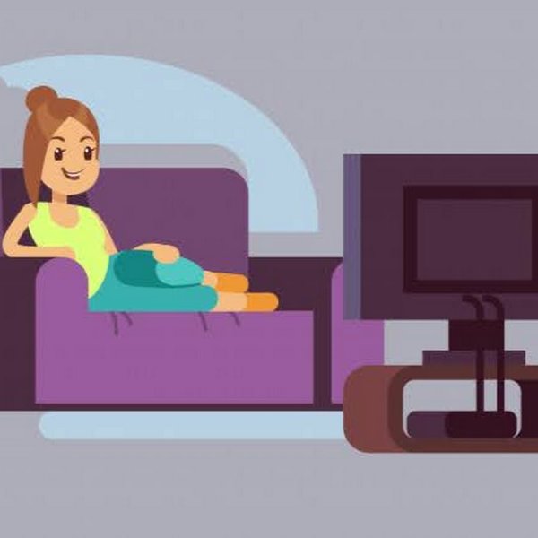 Человек перед телевизором мультяшный