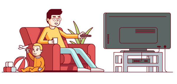 Человек у телевизора вектор