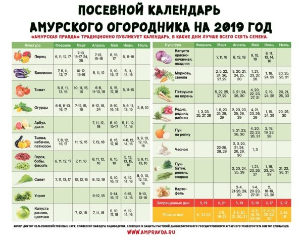 Посевной календарь на 2021 для Амурской области