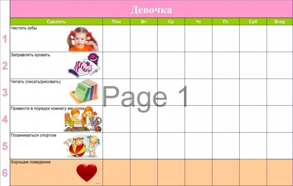График хорошего поведения для ребенка