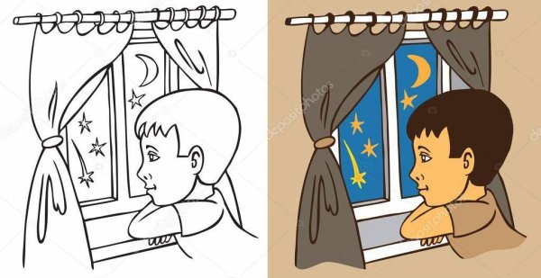 Мальчик у окошка рисунок