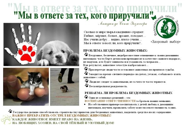 Памятка по обращению с животными