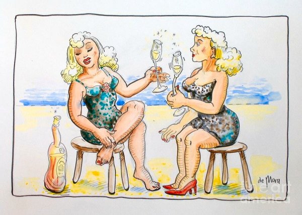 Смешные карикатуры женщины, пиво
