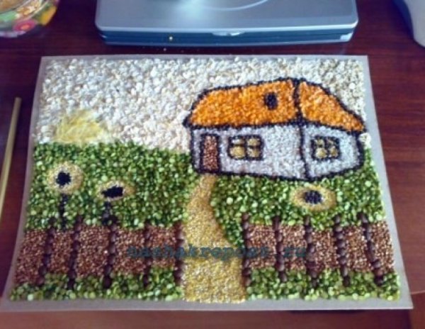 Домик из крупы поделка