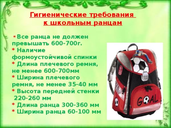 Требования к школьному ранцу