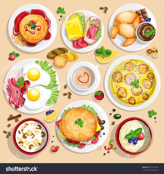 Меню Завтраки вектор