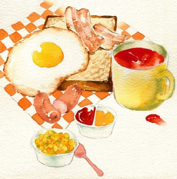 Еда акварелью завтрак