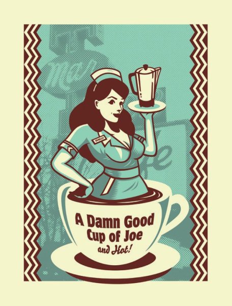 Ретро девушка с кофе рисунок