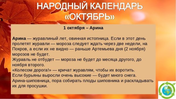 1 Октября Арина журавлиный лет