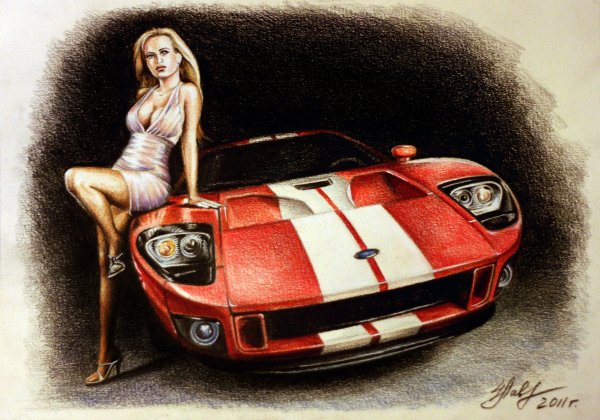 Девушка в машине рисунок