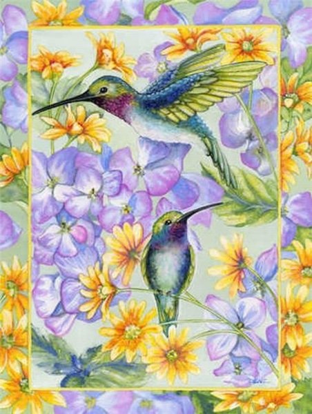 Батик Колибри и цветы