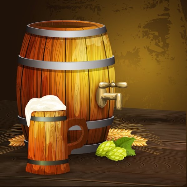 Пивная Кружка на фоне бочки