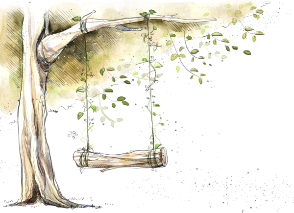 Дерево акварель с качелей