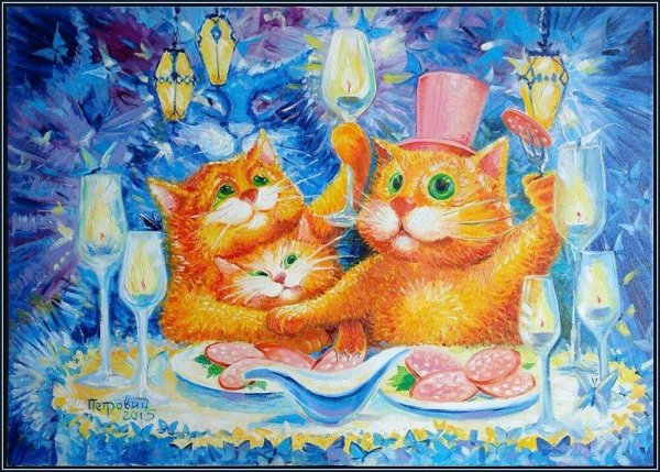 Открытка с котом и свечкой