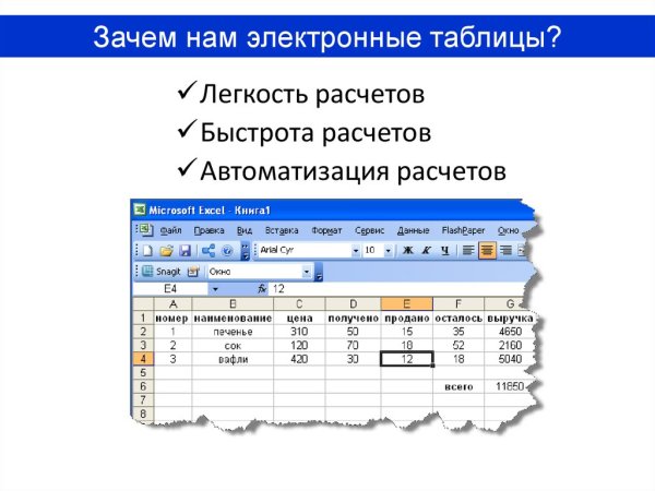 Назначение электронных таблиц