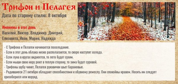 Трифон и Пелагея 21 октября народный праздник