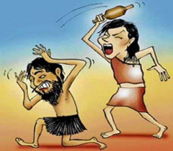 Женщина бьет мужчину карикатура