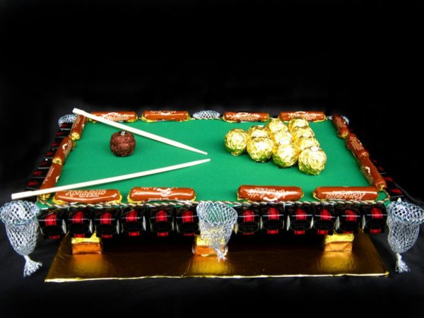 Подарок из конфет бильярд