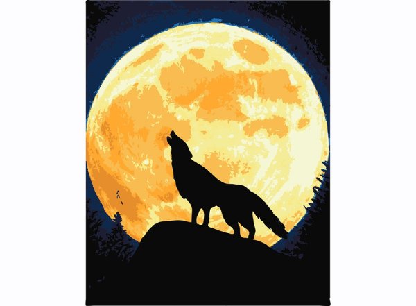 Картина волка на фоне Луны