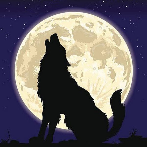 Стилизованный волк воет на луну