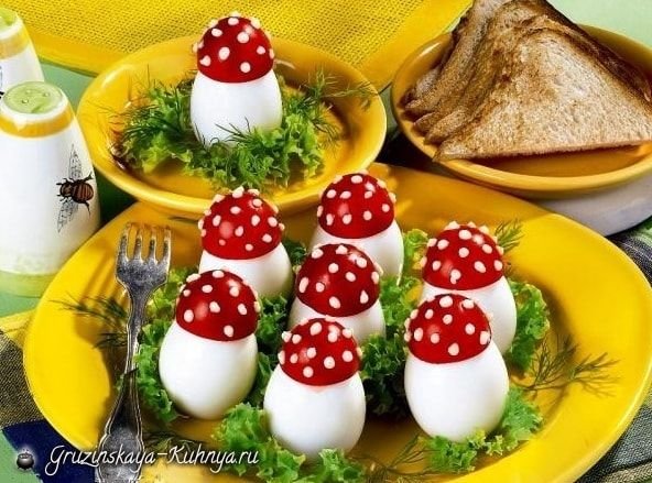 Фаршированные яйца грибочки мухоморы