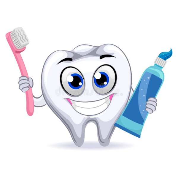 Зуб с пастой и щеткой