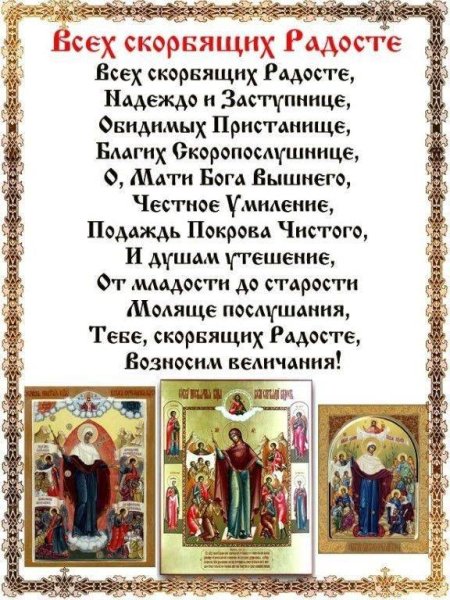 6 Ноября день иконы Божией матери всех скорбящих радость