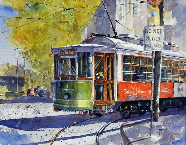 Трамвай акварель