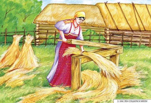 Трепание льна в старину