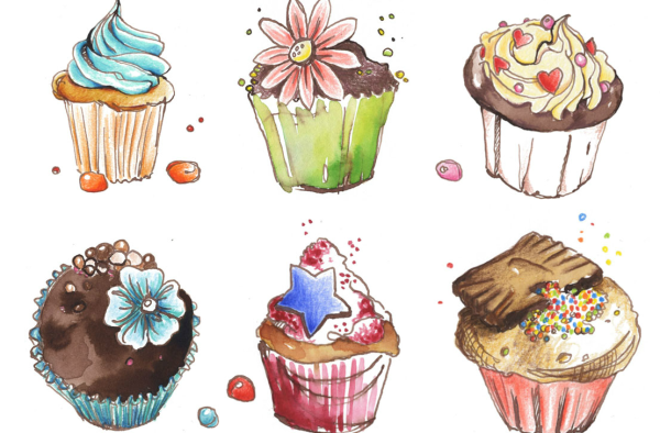 Скетчи тортиков и кексиков