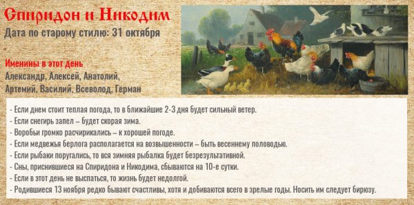 13 Ноября народный календарь