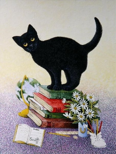 Черная кошка на книжке