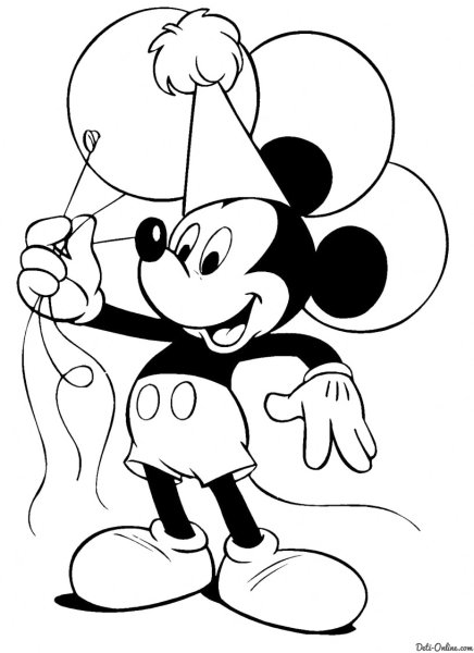 Раскраска Микки Мауса с шарами